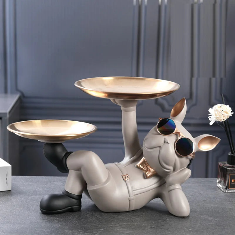 French Bulldog Statue Key & Storage Tray | Double Dish Home Decor for Baddies