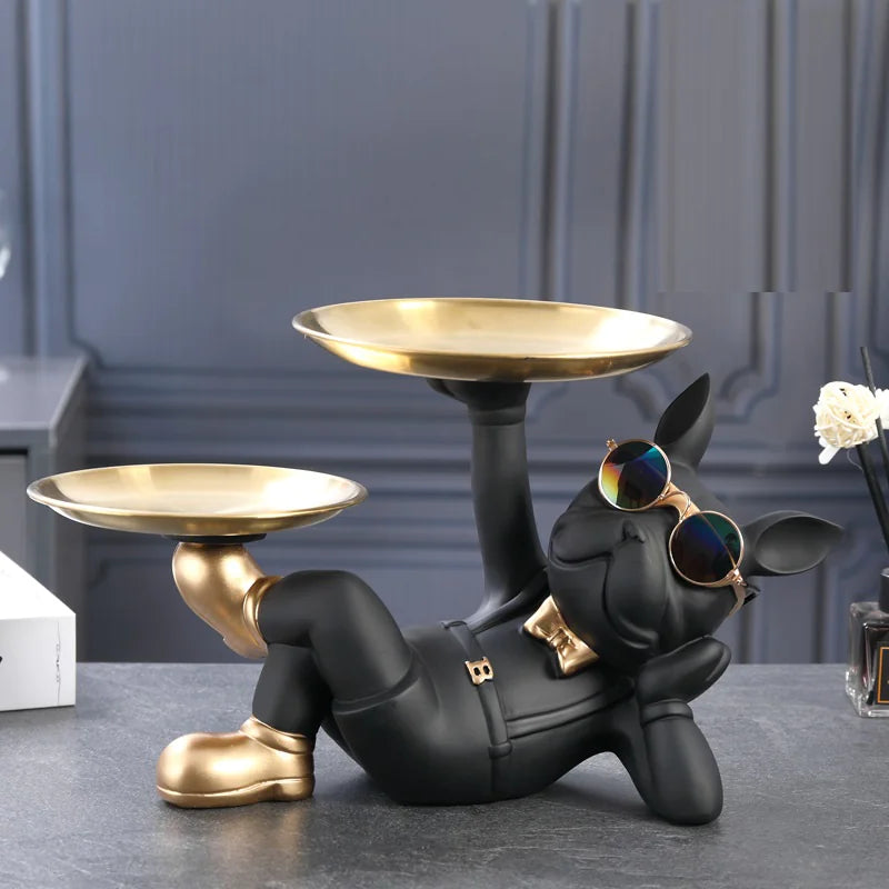 French Bulldog Statue Key & Storage Tray | Double Dish Home Decor for Baddies